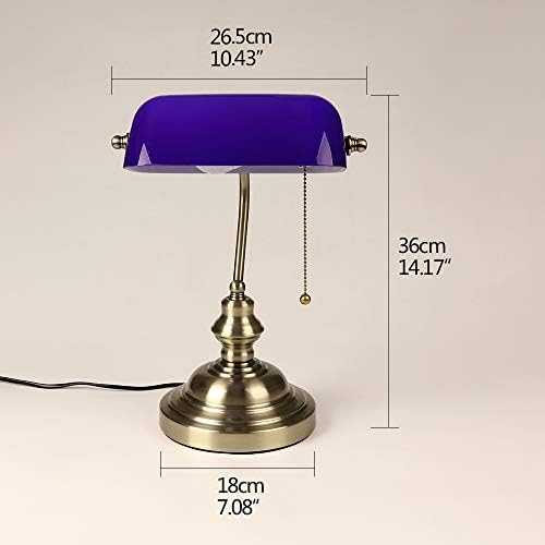 Firvre Blue Glass Bankers Lâmpada de mesa Lâmpada de mesa Executiva brilhante Finicho de bronze com o interruptor de corrente