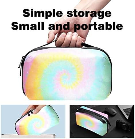 Organizador eletrônico Small Travel Cable Organizer Bag para discos rígidos, cabos, carregador, USB, cartão SD, Psyche Art Abstract Rainbow Dot Light Swirl