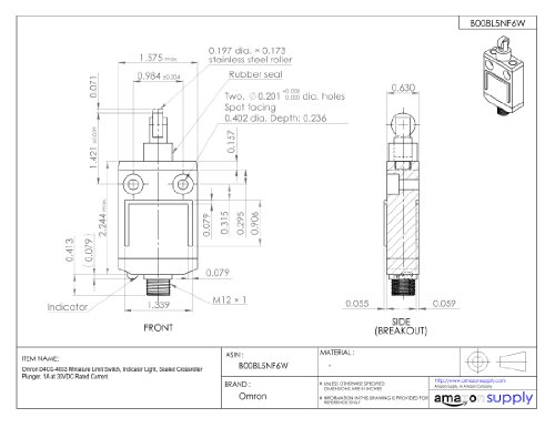 OMRON D4CC-4033 Chave de limite miniatura, luz indicadora, êmbolo de cruzamento selado, 1A na corrente nominal de 30VDC