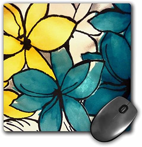 3drose LLC 8 x 8 x 0,25 polegadas Pad mouse, azul -petróleo/floral amarelo