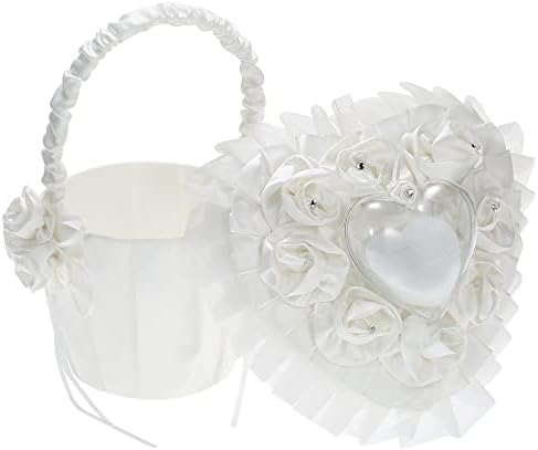 Doubao elegante decoração de casamento branco anel de coração portador travesseiro de cetim de cestas de cesto de menina