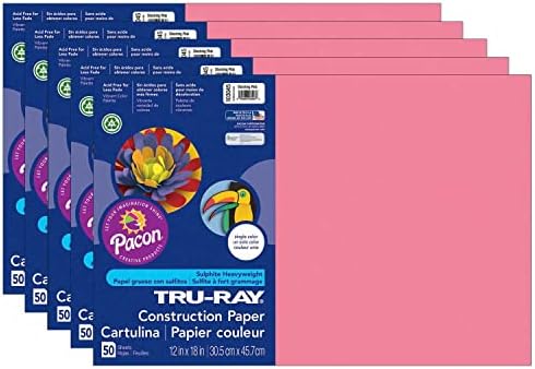 Papel de construção Tru-Ray, rosa chocante, 12 x 18, 50 folhas por pacote, 5 pacotes
