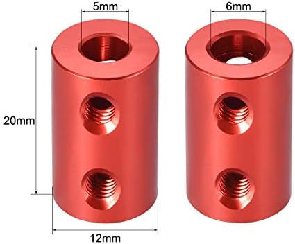 UXCELL de 3 mm a 5mm de parafuso de acoplamento rígido parafuso de ajuste L20XD12 Alumínio, conector do acoplador do eixo, acessórios para motor, vermelho, 2pcs