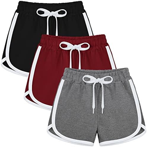 Poroka 3 peças meninas shorts atléticos de algodão shorts esportivos casuais com cordão de ginástica elástica de ginástica