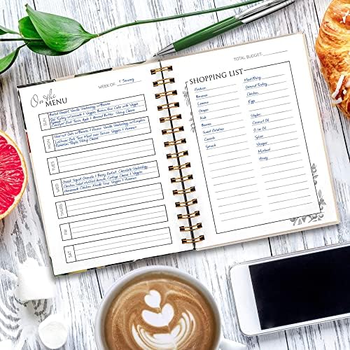 Planejador de refeições Caderno de capa dura com planner de menus e lista de compras para planejamento semanal de refeições