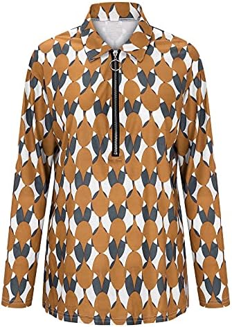 Geometria feminina moletons estampados Casual v pescoço zíper de manga longa Túnica de túnica de tripulação Bloups TEE