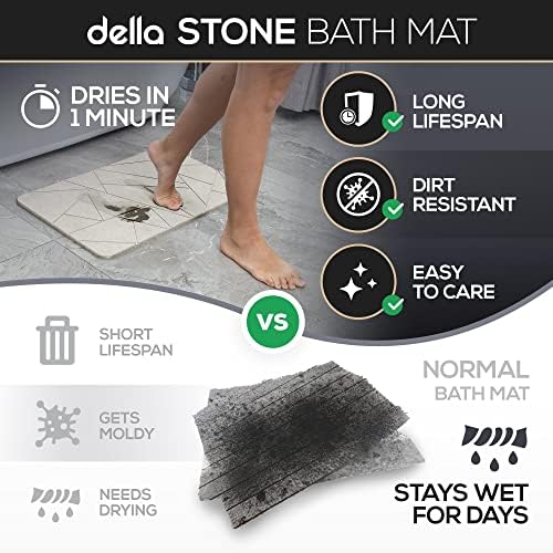 Della Premium Stone Bath tapete - Super absorvente Diatomáceo Terra Taguete de Terra - Pedra de banho de secagem rápida para o piso do banheiro - Modern Diatomite Bathmat, Tapete de secagem de pratos absorventes de água