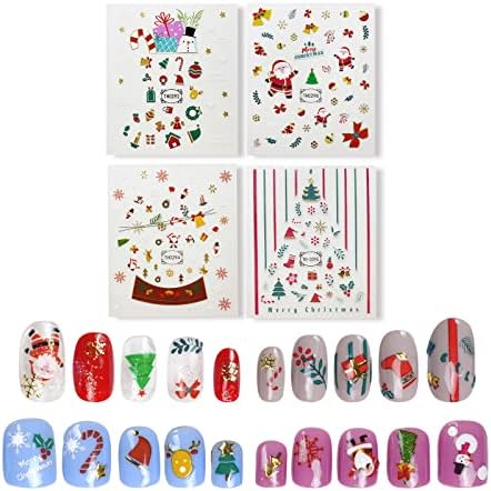 Adesivos de arte de Natal, inclui 4 estilos, para iniciantes e lojas de manicure, decalques auto-adesivos do projeto de bronzeamento