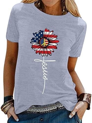 4 de julho camisetas camisetas para mulheres de manga curta Túnicas de pescoço Tops American Flag Star