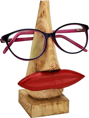 GURU JEE ™ Madeira de madeira esculpida em madeira esculpida em forma de nariz de 6 polegadas Suporte de óculos de óculos