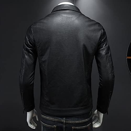Maiyifu-Gj Men's Vintage Faux Leather Jacket Zip Up Motorcycle Long Motorcycle Coat pu Pu Lappel Leve Slim Fit Jackets