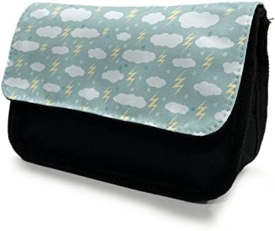 Caixa de lápis de desenho animado lunarable, nuvens de chuva e iluminação, bolsa de lápis de caneta com zíper duplo, 8,5