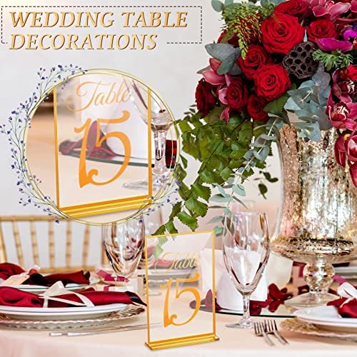 20 Pacote de tabela acrílica Números para a mesa de ouro de casamento Número 1-20 Sinais de mesa impressos Stands Recepção 4 x 6 polegadas Caligrafia Clear Table Número de exibição Stand para evento de festa de casamento