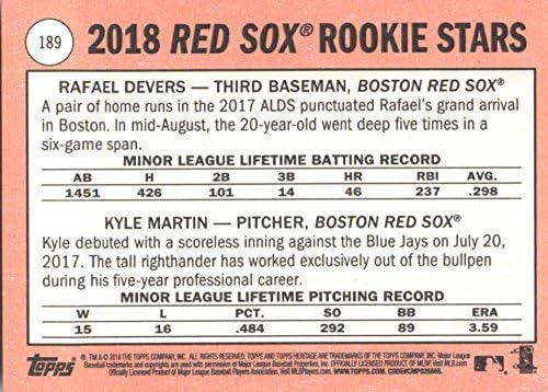 2018 Topps Heritage 189 Kyle Martin/Rafael Devers Boston Red Sox Rookie Baseball Card