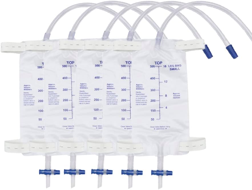 5 pacote de 500 ml de saco de drenagem urinário, saco de saco de coleta de saco de pernas lolicuto com câmara anti-refluxo