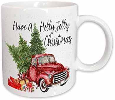 3drose tem um caminhão vermelho de Natal alegre com árvores de Natal - canecas
