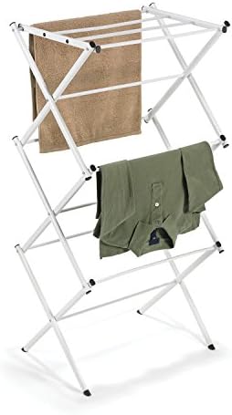 Rack de secagem de roupas de acordeão compacto, roupas e equipamentos secos, preservar delicados, dobras compactas para facilitar o armazenamento, branco
