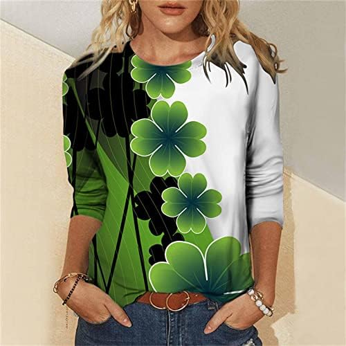 Camisa do dia de St Patricks Mulheres 3/4 Manga Irish Shamrock Tees Graphic Tees Funny Lucky Tshirts Blusa do padrão de pintura de