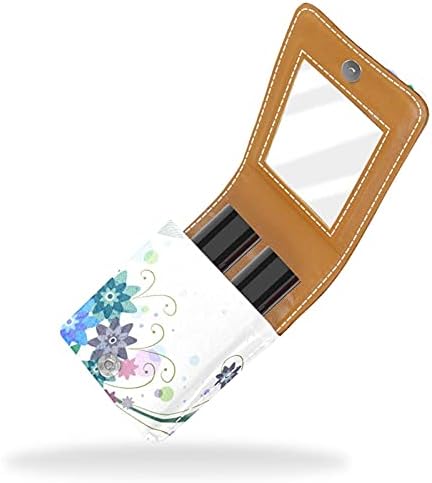 Caixa de batom com espelho Creative Blue Flor Padrão Lip Lip Gloss Selder Portable Batom Storage Box Travel Bolsa de maquiagem