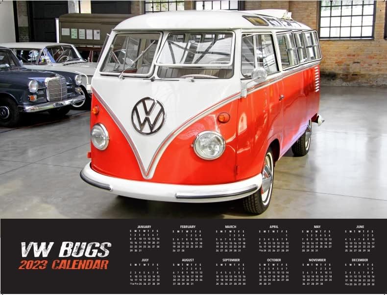 2023 VW/ Bugs Vintage Car Wall Calendar, preto