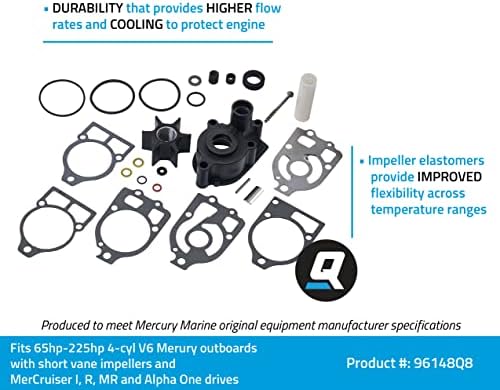 Kitsilver 96148Q8 Kit de reparo de bomba de água para oves de mercúrio e marinheiro e unidades de merda Mercruiser Stern