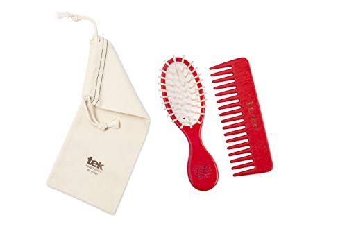 TEK - Kit de bolsa: pequena escova oval e pequeno pente vermelho de radio com algodão, feita à mão na Itália