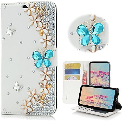 STENES Huawei Mate 10 Pro Caso - Stylish - 3D Bling Bling Crystal Butterfly Flowers Floral Cartter Credit Slots Dob Stand Stand Cover Caso para Huawei Mate 10 Pro - Blue