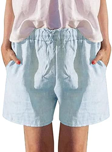 Miashui shorts de treino de cintura alta para mulheres cor sólida cor solta algodão calça casual cintura elástica shorts
