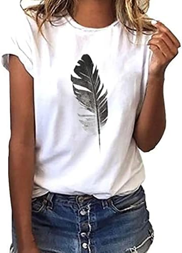 Camisas de manga curta para mulheres, verão de verão 2023 Tops Causal Blush Print Blouse Round Neck T-Shirt Tops