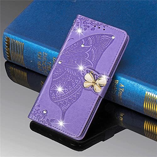 Caso da carteira de Memaxelus para Samsung Galaxy S23 Ultra 5G, Galaxy S23 Ultra 5G Case com Kickstand Card Slot Slot Caso de proteção de couro premium para Samsung S23 Ultra 5G Bling Butterfly Light Purple SD