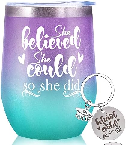 80unclekimby Graduation Gifts Para ela - Tumbler e Keychain isolados, College High School Pré -escolar parabéns Idéias de