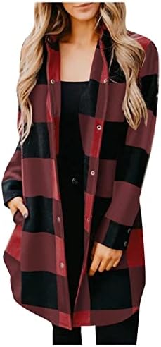 Jaquetas xadrez para mulheres, flanela s-3xl longa de tamanho S-3xl 2022 Casacos de outono e inverno com botões de bolsos