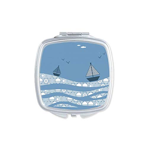 Sea Wave Boat Paisagem Cloud Ilustração Espelho Portátil Compact Pocket Maquia