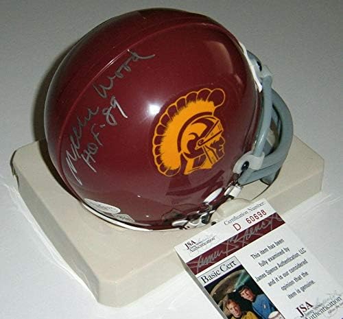 USC Willie Wood Mini capacete assinado com HOF 89 Auto JSA CoA Trojans autografados - Mini capacetes autografados da NFL