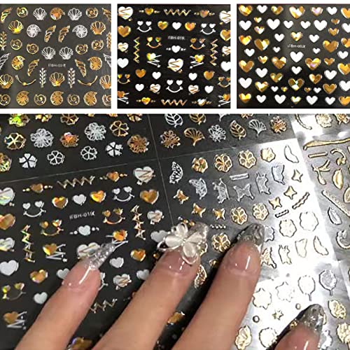 Adesivos de arte preta 5d, 7 lençóis Decalques de unhas em estilo de diamante de ouro/diamantes ， Autadensivos adesivos