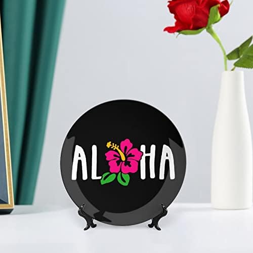 Aloha Hibiscus Flor Função Função China Decorativa Placas redondas Placas de cerâmica Artesanato Com exibição Stand for Home