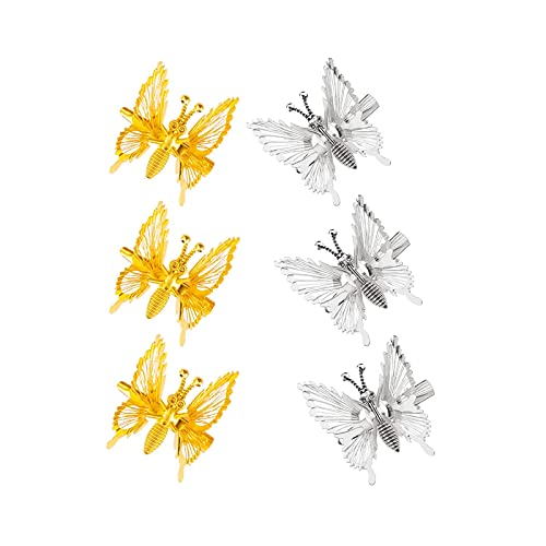 6pcs Metal Butterfly Hair Clips para adolescentes mulheres, 3D Vivid Metallic Movie Butterfly Barrettes, fofos Hollow Butterfly Butterfly