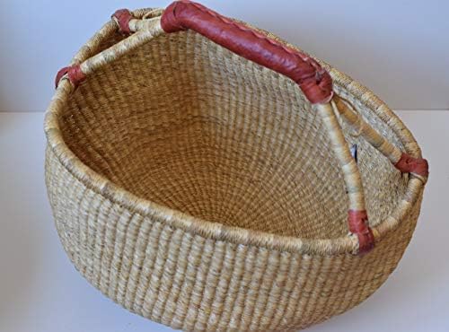 Bolga cestas internacionais, cesta de palha natural grande e redonda com organizador de armazenamento de comércio justo