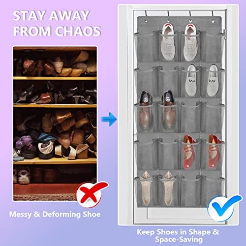Sobre a porta Organizador de rack de sapatos pendurado para armário, Kids Shoes Storage Storage com 40 bolsos grandes de malha e ganchos resistentes para porta e parede