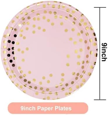 N/C Placa rosa de papel rosa e ouro Pacote de partido de papel de 48 pratos de papel rosa 9 - Ótimo para casamentos festas festas