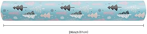 Papel de embrulho de natal Ruspepa, papel de embrulho de rolagem Jumbo - Azul, rosa e prateado Design de árvore de Natal para presente de férias - 24 polegadas x 100 pés
