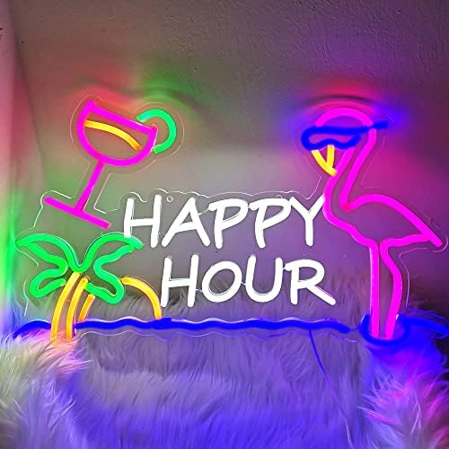 Happy Hour Neon Bar Signs - Signo de cerveja de neon flamingo, placa de neon de barra de barra para o bar Home, liderado por USB LED