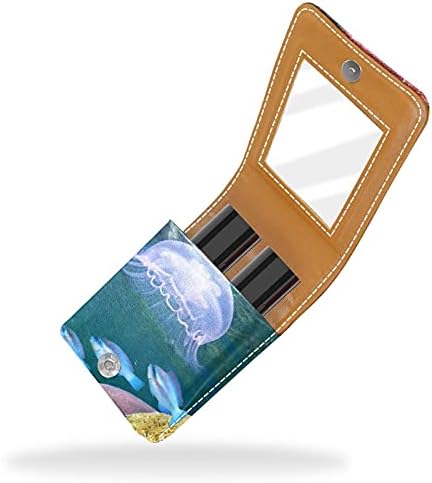 Caixa de batom com espelho Marine Jellyfish Lip Gloss Selder Portable Batom Storage Box de viagem Bolsa de maquiagem Mini Cosmético bolsa segura 3 batom