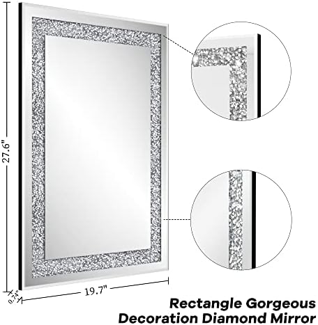 Espelho decorativo de cristal go e Goand-9.7 x27.6 Retângulo lindo espelho de prata, espelho de diamante de esmagamento para quarto