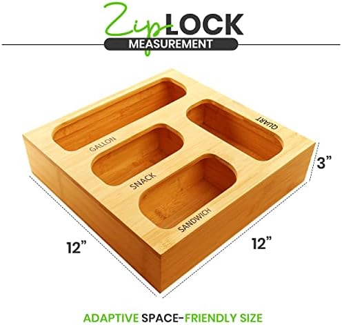 Utopia Kitchen Ziplock Bag Organizer, 4 armazenamento de alimentos de bambu separado, suporte de sacola plástica para gaveta de cozinha,