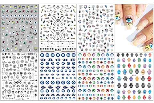 Evil Eyes Nail Art adesivos Decalques auto-adesivos 7 folhas Ferramentas de decoração de unhas Acessórios para mulheres meninas
