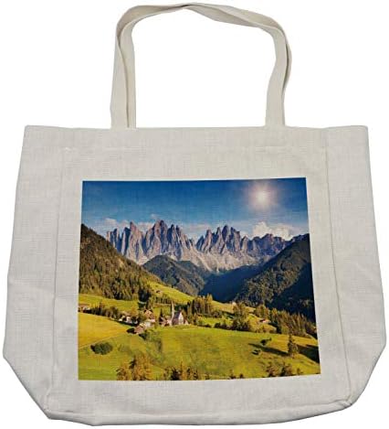 Bolsa de compras de Ambesonne Mountain, vista da vila com picos de montanha e uma arte de arte alpes do norte da Europa,