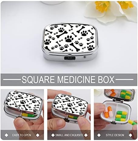 Caixa de pílula cão pata impressão e osso em forma de quadrado case de comprimido portátil caixa de recipientes portátil