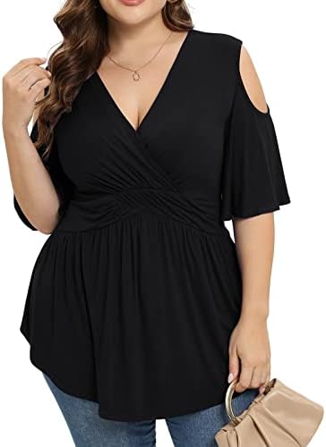 Tops for Womens Casual Casual Plus Size V Decote Camisetas de Fit Loose Fit Summer Bloups 2023