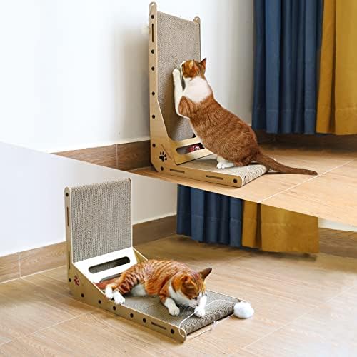 Veliar1913 Cat Scratcher, L Shape Cat Scratch Pad Parede Montada, 26,8 polegadas Cat Risping Cardboard com brinquedo de bola